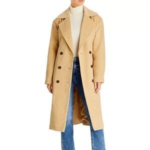 AQUA Duster Trench Coat Women's Camel Notch Lapel Button/Tie Belt Closure XS